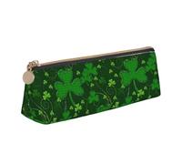 SKKNT Background St Patrick's Day Glitter - Estuche para cosméticos con diseño triangular de gran capacidad, soporte para bolígrafos con cremallera para herramientas de escritura