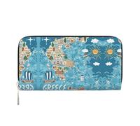 SKKNT Cartera de mano de cuero con estampado de mapa de Grecia, espaciosa, moderna, para mujer, para uso casual y de viaje, Negro -, Talla única, Arte