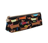 SKKNT Estuche de cosméticos con diseño de perro salchicha con texto en inglés "I Love My Dog", gran capacidad, diseño triangular, con cremallera, para herramientas de escritura