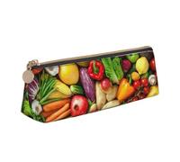 SKKNT Estuche de cosméticos con estampado de frutas y verduras frescas, gran capacidad, diseño triangular, soporte para bolígrafos con cremallera para herramientas de escritura