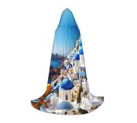 SKKNT Santorini - Capa con capucha de Halloween con estampado de isla griega y vista al mar para hombres y mujeres para carnaval