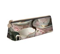 SKKNT Tazas de té con rosas, estuche de cosméticos con estampado romántico, gran capacidad, diseño triangular, soporte para bolígrafos con cremallera para herramientas de escritura