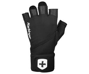 SKLZ Harbinger Guantes de Levantamiento de Pesas Pro Wristwrap 2.0 - Palma de Cuero Genuino,Muñequeras Integradas,Estiramiento 4 Vías,Diseño Perforado,Tiradores - Soporte Máximo,Unisex,Negro,Pequeño