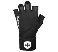 SKLZ Harbinger Guantes de Levantamiento de Pesas Pro Wristwrap 2.0 - Palma de Cuero Genuino,Muñequeras Integradas,Estiramiento 4 Vías,Diseño Perforado,Tiradores - Soporte Máximo,Unisex,Negro,Pequeño