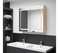 SKM Armario de baño con Espejo y LED Color Roble 80x12x68 cm,Mobiliario,Armarios y Almacenamiento,Tocadores,Tocadores de baño,Marrón,19.15 kg,326515