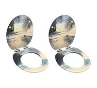 SKM Asiento de Inodoro Tapa Cierre Suave 2 uds MDF diseño de Playa,Piezas y Herramientas para componentes de Accesorios de baño y bidé,Asientos de inodoros y bidés,Multicolor,7.8 kg,3056416