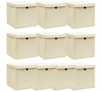 SKM Cajas de almacenaje con Tapas 10 uds Tela Crema 32x32x32 cm,Casa y jardín,Productos del hogar,Organización y Almacenamiento,Cestas para almacenaje,Crema,7.25 kg,288360