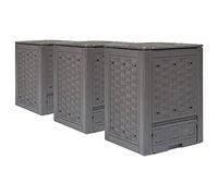 SKM Compostador de jardín 3 uds plástico ratán 60x60x83 cm 900 L,Casa y jardín,Jardín,Jardinería,Compostaje,Compostadores,Marrón,20.67 kg,278918