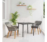 SKM Conjunto de Comedor de Jardín 3 pcs Gris ratán sintético,Mobiliario,Muebles de jardín,Conjuntos de jardín,Gris,30.6 kg,3261677