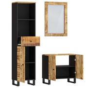 SKM Conjunto de Muebles de baño 3 Piezas Madera Maciza de Mango,Mobiliario,Conjuntos de Muebles,Muebles de baño,Marrón,48.3 kg,3200637