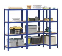 SKM Estanterías de 4 baldas 3 uds Madera contrachapada y Acero Azul,Economía e Industria,Almacenamiento Industrial,Estanterías industriales,Azul,27.55 kg,3307580