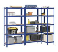 SKM Estanterías de 5 baldas 3 uds Madera contrachapada y Acero Azul,Economía e Industria,Almacenamiento Industrial,Estanterías industriales,Azul,39.7 kg,3307592