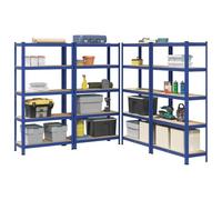 SKM Estanterías de 5 baldas 4 uds Madera contrachapada y Acero Azul,Economía e Industria,Almacenamiento Industrial,Estanterías industriales,Azul,52.3 kg,3307593