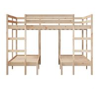SKM Estructura de litera Triple Madera de Pino 140x200/70x140 cm,Mobiliario,Camas y Accesorios,Camas y somieres,Marrón,58.4 kg,3308577
