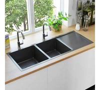 SKM Fregadero de Cocina Hecho a Mano Acero Inoxidable Negro,Bricolaje,Fontanería,Piezas para fontanería,Lavabos y fregaderos,Fregaderos,Negro,12.5 kg,145087