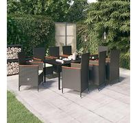 SKM Juego de Comedor de jardín 9 Piezas con Cojines Negro,Mobiliario,Muebles de jardín,Conjuntos de jardín,Negro,112.24 kg,3099430