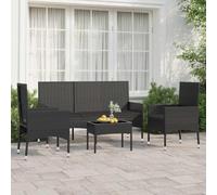 SKM Juego de jardín con Cojines 4 Piezas ratán sintético Negro,Mobiliario,Muebles de jardín,Conjuntos de jardín,Negro,24 kg,319502