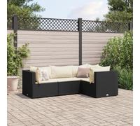 SKM Juego de jardín con Cojines 4 Piezas ratán sintético Negro,Mobiliario,Muebles de jardín,Conjuntos de jardín,Negro,30.9 kg,3308072