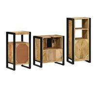SKM Juego de Muebles de baño 3 pcs Marrón Madera de Mango Maciza,Mobiliario,Conjuntos de Muebles,Muebles de baño,Marrón,54.75 kg,3305622