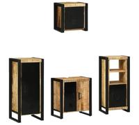 SKM Juego de Muebles de baño 4 pcs Marrón Madera de Mango Maciza,Mobiliario,Conjuntos de Muebles,Muebles de baño,Marrón,70.75 kg,3305652