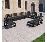 SKM Juego de Muebles de jardín 10 pzas y Cojines Negro Madera Pino,Mobiliario,Muebles de jardín,Conjuntos de jardín,Negro,99.62 kg,3075798