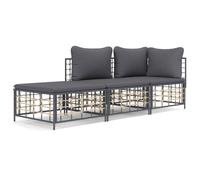 SKM Juego de Muebles de jardín 3 pzas Cojines Antracita ratán PE,Mobiliario,Muebles de jardín,Asientos de Exterior,Sofás de Exterior,Antracita,30 kg,3186725