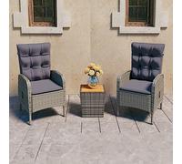 SKM Mesa y sillas jardín 3 pzas ratán sintético Madera Acacia Gris,Mobiliario,Muebles de jardín,Conjuntos de jardín,Gris,30.9 kg,3058535