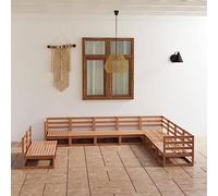 SKM Muebles de jardín 10 pzas y Cojines marrón Miel Madera Pino,Mobiliario,Muebles de jardín,Conjuntos de jardín,Marrón,99.62 kg,3075867