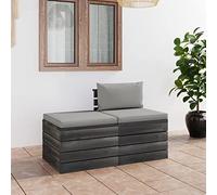 SKM Muebles de jardín de palets 2 Piezas Cojines Madera Maciza Pino,Mobiliario,Muebles de jardín,Conjuntos de jardín,Gris,23 kg,3061672
