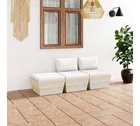 SKM Muebles de jardín de palets 3 pzas y Cojines Madera de Abeto,Mobiliario,Muebles de jardín,Conjuntos de jardín,Crema,52.3 kg,3063410