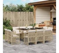 SKM Set Comedor de jardín 11 pzas con Cojines ratán sintético Beige,Mobiliario,Muebles de jardín,Conjuntos de jardín,Beige,99.46 kg,3210850