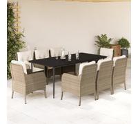 SKM Set Comedor de jardín 9 pzas con Cojines ratán sintético Beige,Mobiliario,Muebles de jardín,Conjuntos de jardín,Beige,99 kg,3211968