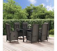 SKM Set Comedor jardín 7 pzas y Cojines ratán sintético Negro Gris,Mobiliario,Muebles de jardín,Conjuntos de jardín,Negro,99 kg,3185056