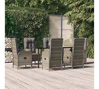 SKM Set Comedor jardín 7 pzas y Cojines ratán sintético Negro Gris,Mobiliario,Muebles de jardín,Conjuntos de jardín,Gris,99.65 kg,3185202