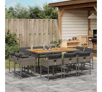 SKM Set de Comedor de jardín 11 pzas y Cojines ratán sintético Gris,Mobiliario,Muebles de jardín,Conjuntos de jardín,Gris,99.4 kg,3211394