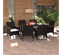 SKM Set de Comedor de jardín 7 pzas y Cojines ratán sintético Negro,Mobiliario,Muebles de jardín,Conjuntos de jardín,Negro,62.99 kg,3095000