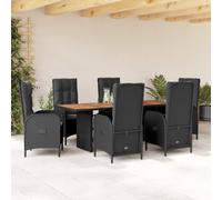 SKM Set de Comedor de jardín 7 pzas y Cojines ratán sintético Negro,Mobiliario,Muebles de jardín,Conjuntos de jardín,Negro,99.6 kg,3213514