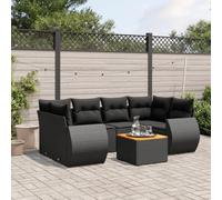 SKM Set de Comedor de jardín 7 pzas y Cojines ratán sintético Negro,Mobiliario,Muebles de jardín,Conjuntos de jardín,Negro,59.1 kg,3224900