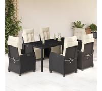 SKM Set de Comedor de jardín 7 pzas y Cojines ratán sintético Negro,Mobiliario,Muebles de jardín,Conjuntos de jardín,Negro,99 kg,3212886