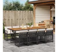 SKM Set de Comedor de jardín 9 pzas y Cojines ratán sintético Negro,Mobiliario,Muebles de jardín,Conjuntos de jardín,Negro,99.2 kg,3210747