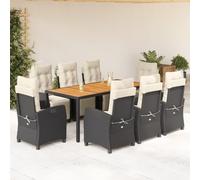 SKM Set de Comedor de jardín 9 pzas y Cojines ratán sintético Negro,Mobiliario,Muebles de jardín,Conjuntos de jardín,Negro,118.1 kg,3212905