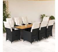 SKM Set de Comedor de jardín 9 pzas y Cojines ratán sintético Negro,Mobiliario,Muebles de jardín,Conjuntos de jardín,Negro,99.6 kg,3276690