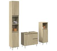 SKM Set de Muebles de baño 3 pzas Madera contrachapada Roble Sonoma,Mobiliario,Conjuntos de Muebles,Muebles de baño,Marrón,54.2 kg,3307677