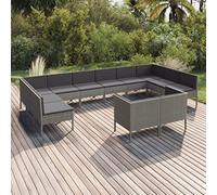 SKM Set de Muebles de jardín 12 pzas y Cojines ratán sintético Gris,Mobiliario,Muebles de jardín,Conjuntos de jardín,Gris,82 kg,3094626