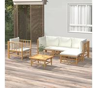 SKM Set de Muebles de jardín 6 Piezas bambú y Cojines Crema,Mobiliario,Muebles de jardín,Conjuntos de jardín,Marrón,50.9 kg,3155179