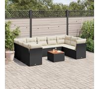 SKM Set de sofás de jardín 10 pzas Cojines ratán sintético Negro,Mobiliario,Muebles de jardín,Conjuntos de jardín,Negro,80 kg,3223802