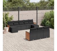 SKM Set de sofás de jardín 10 pzas Cojines ratán sintético Negro,Mobiliario,Muebles de jardín,Conjuntos de jardín,Negro,80 kg,3228092