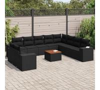 SKM Set de sofás de jardín 11 pzas y Cojines ratán sintético Negro,Mobiliario,Muebles de jardín,Conjuntos de jardín,Negro,99.2 kg,3257847