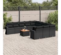 SKM Set de sofás de jardín 12 Piezas Cojines ratán sintético Negro,Mobiliario,Muebles de jardín,Conjuntos de jardín,Negro,98.8 kg,3256678