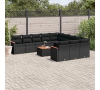 SKM Set de sofás de jardín 12 Piezas Cojines ratán sintético Negro,Mobiliario,Muebles de jardín,Conjuntos de jardín,Negro,99.4 kg,3258835